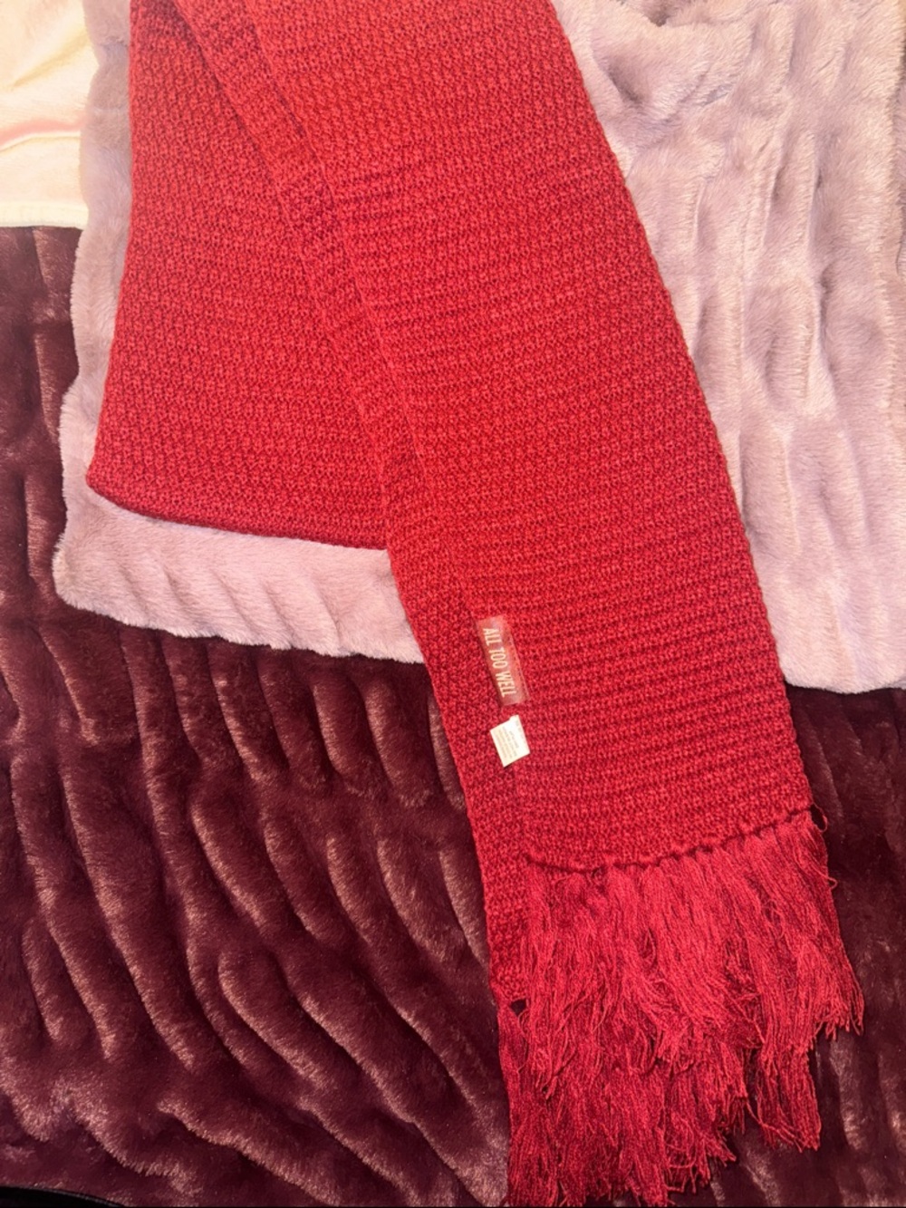 Taylor Swift All Too Well TV Red Knit Fringe Scarf